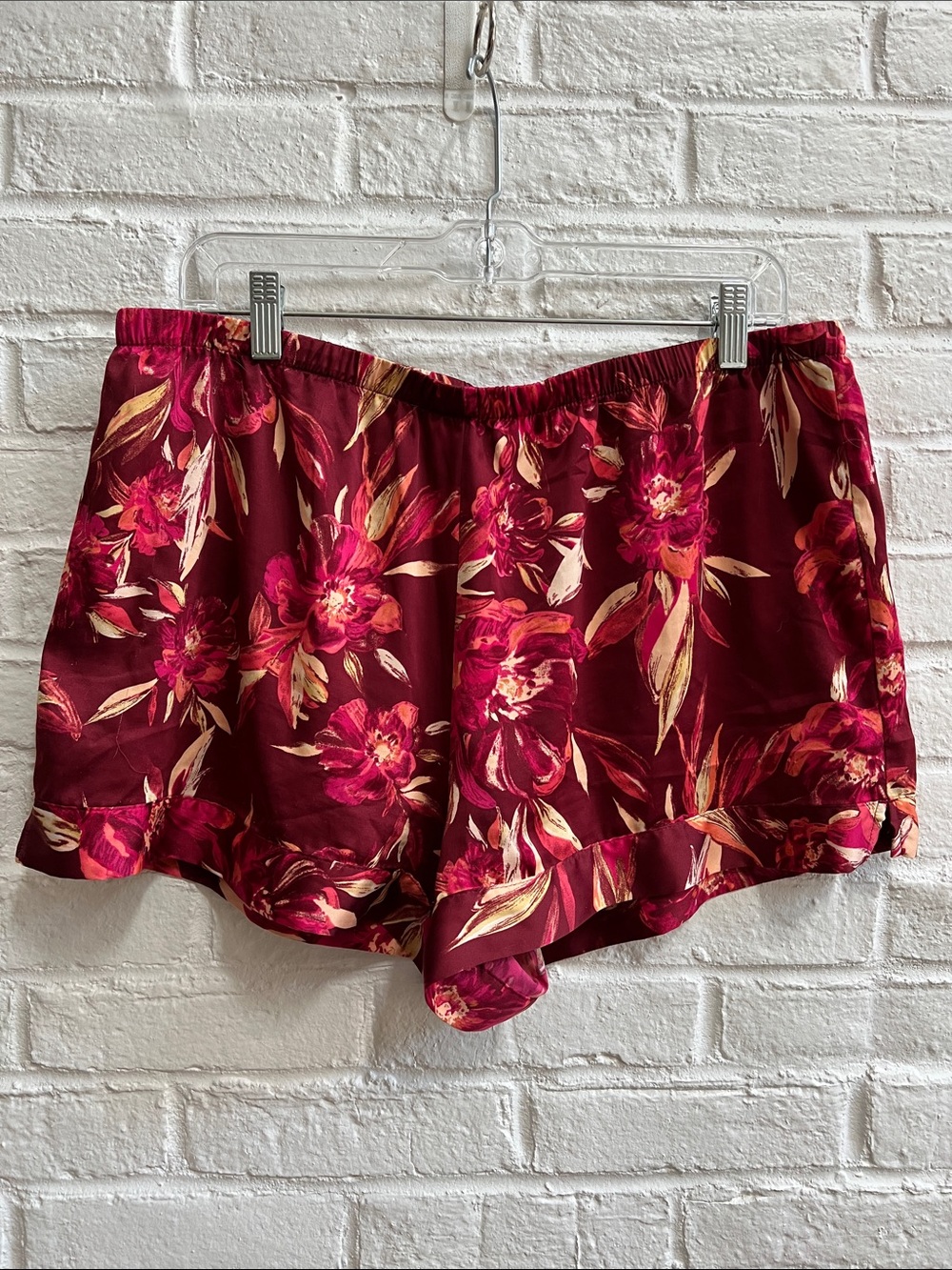 STARS ABOVE Burgundy Hot Pink Orange Floral Satin Loungewear Camisole Shorts Set - Picture 10 of 15